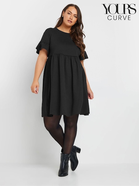 Yours Curve Black Frill Sleeve Smock Tunic Dress (AM5381) | £27