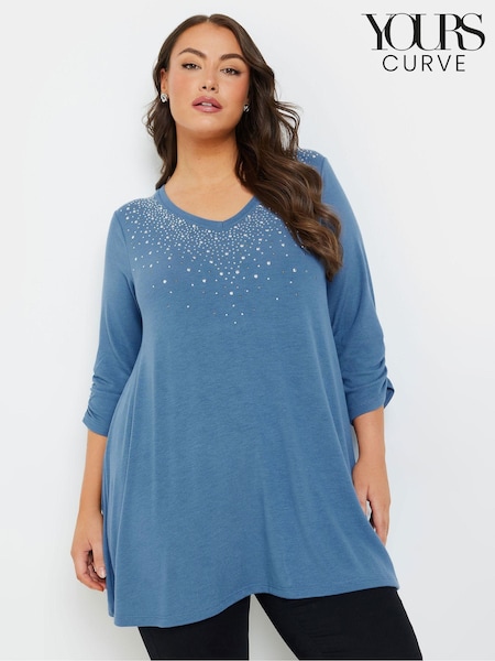 Yours Curve Blue Studded Swing Top (AM5387) | £27