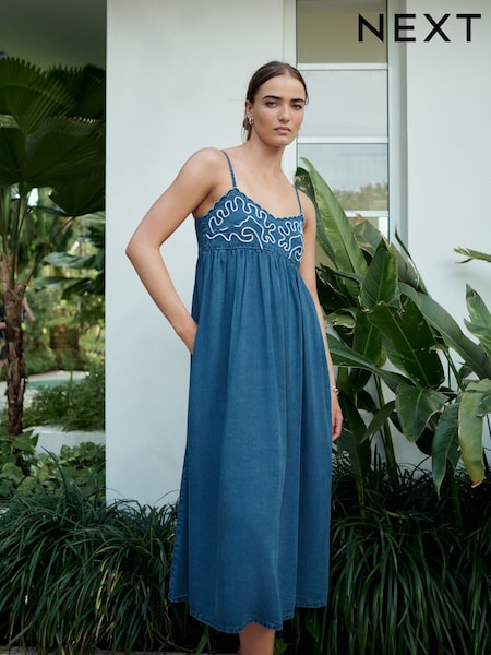 Blue Cornelli Strappy Lightweight Denim Maxi Dress (AM5425) | £55