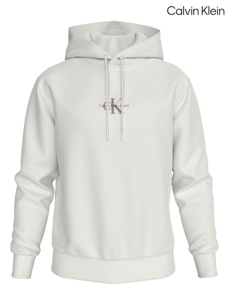 Calvin Klein White Relaxed Monologo Hoodie (AM5489) | £90