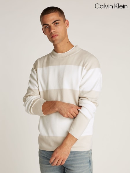 Calvin Klein White Cotton Crew Neck Jumper (AM5494) | £100