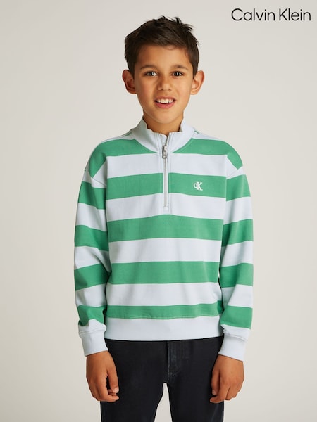 Calvin Klein green Stripe Quarter Zip 100% Cotton Sweatshirt (AM5551) | £65 - £80