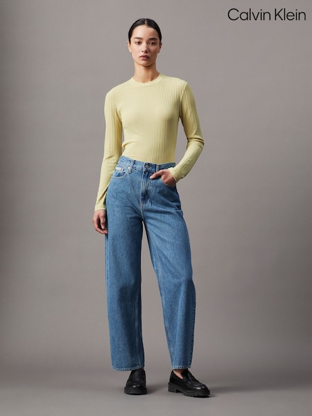 Calvin Klein Green Slim Semi Sheer Ribbed Long Sleeve Top (AM5557) | £45