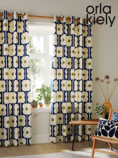 Orla Kiely Navy Abacus Flower Eyelet Eyelet Curtains (AM5594) | £55 - £115