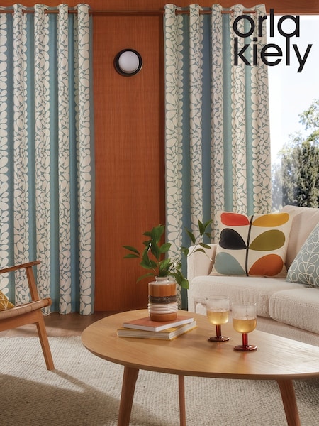 Orla Kiely Duckegg Sycamore Stripe Eyelet Curtains (AM5595) | £55 - £115