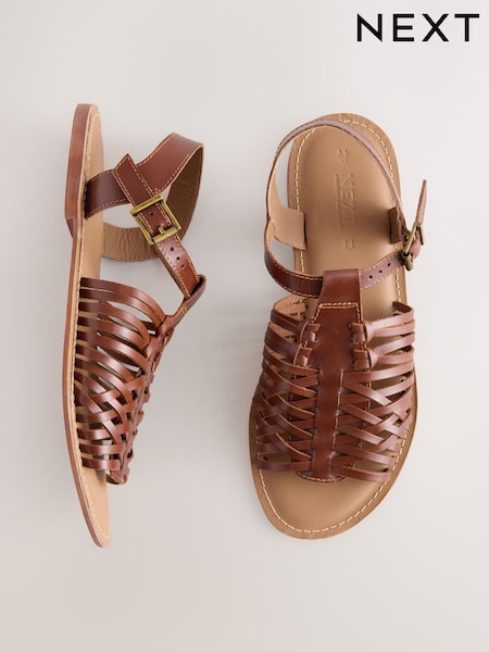 Tan Brown Leather Standard Fit Forever Comfort® Woven Strappy Sandals (AM5602) | £30
