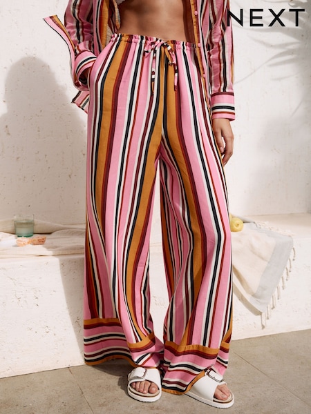 Pink/Plum Wide Leg Trousers With Linen (AM5689) | £32