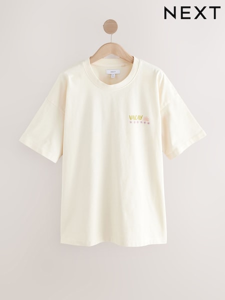 Cream Graphic Print Beach T-Shirt (AM5693) | £18