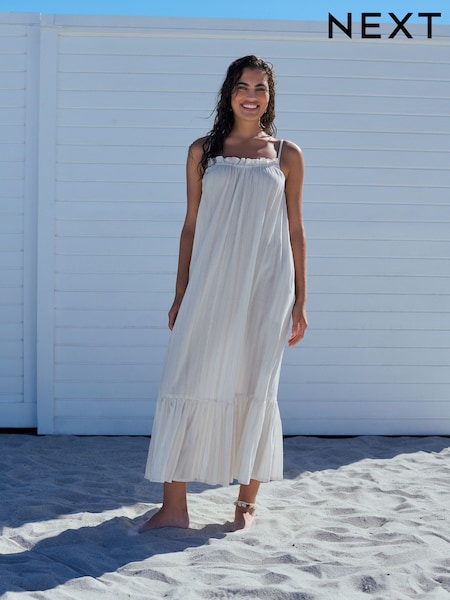 Cream Volume Cotton Maxi Dress (AM5694) | £45