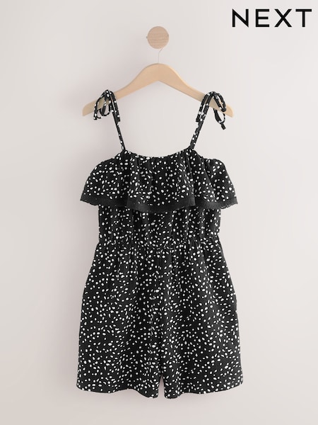 Black/White Textured Jersey Frill Bandeau 100% Cotton Playsuit (AM5695) | £25