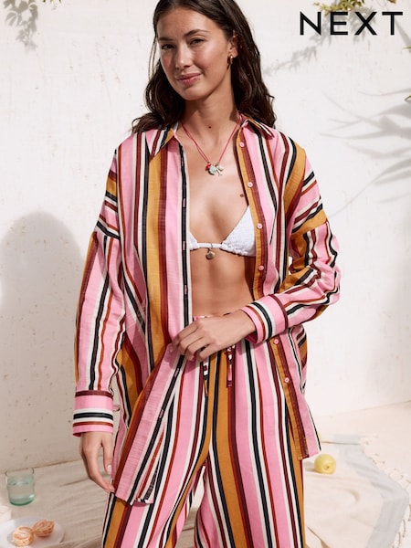 Pink/Plum 100% Cotton Beach Shirt Cover-Up (AM5707) | £28