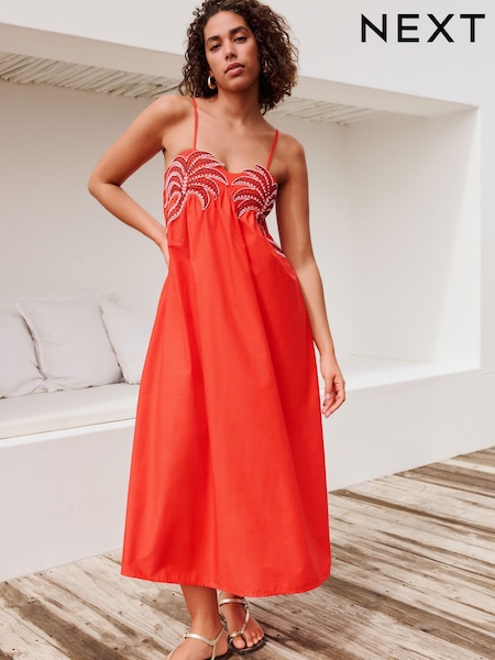 Orange Embroidered Palm Midi Dress (AM5710) | £49