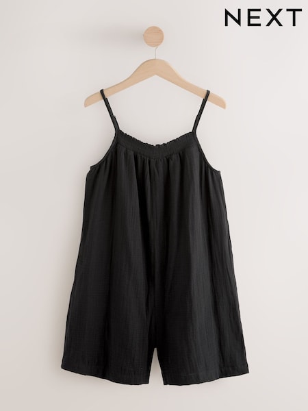 Black Double Cloth Playsuit (AM5714) | £26