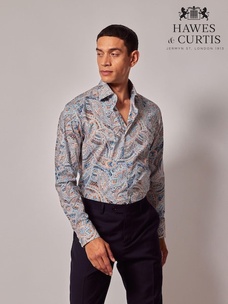 Hawes & Curtis Orange Circus Paisley 100% Cotton Shirt (AM5798) | £69
