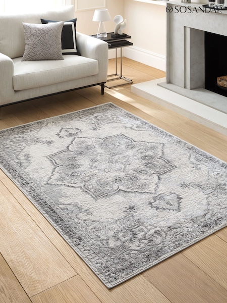 Sosandar Grey Leiria Antique Oriental Textured Rug (AM5800) | £50 - £260