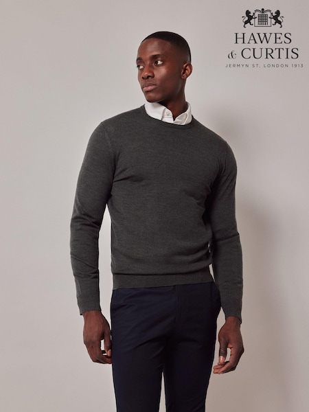 Hawes & Curtis Green Crew Neck Merino Jumper (AM5809) | £59