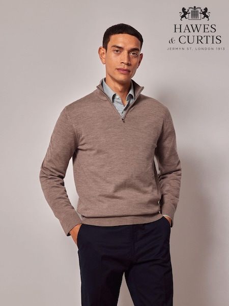 Hawes & Curtis Natural Merino 1/2 Zip Jumper (AM5812) | £69
