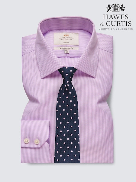 Hawes & Curtis Slim Non-Iron Dogtooth 100% Cotton Purple Shirt (AM5822) | £65