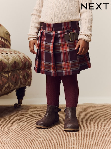 Burgundy Red Check Skort and Tights Set (3mths-7yrs) (AM5979) | £20 - £24