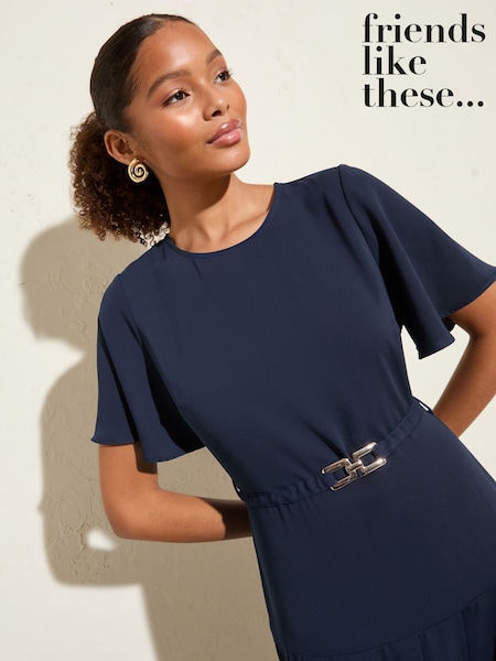 Friends Like These Navy Blue Sleeveless Drop Pleated Waist Midi Dress (AM5984) | £52