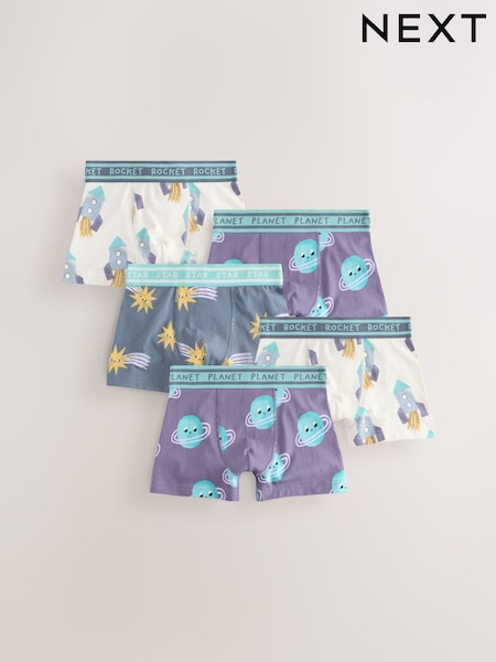 Purple/Green Space Print Boxers Trunks 5 Pack (1.5-12yrs) (AM6274) | £14 - £16
