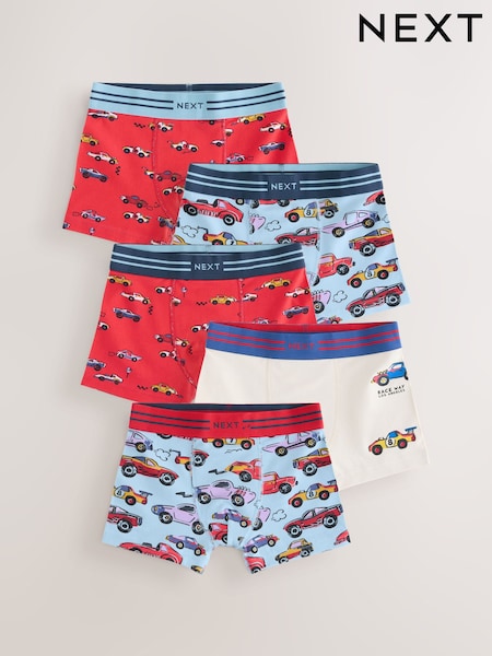 Red/Blue Racing Cars Boxers Trunks 5 Pack (1.5-12yrs) (AM6276) | £14 - £16