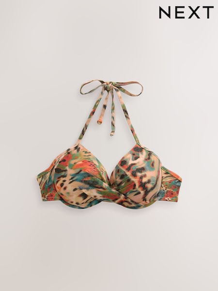 Teal/Pink Metallic Animal Padded Wired Plunge Bikini Top (AM6333) | £20
