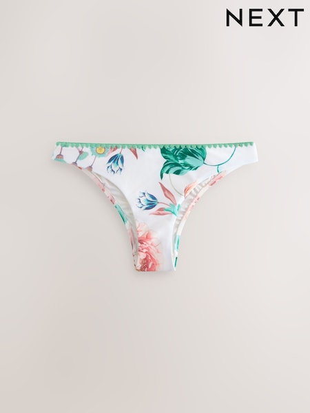 White Floral High Shine Whipstitch Bikini Bottoms (AM6336) | £18