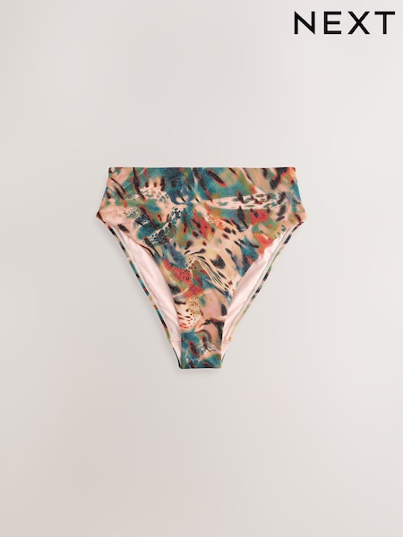 Teal/Pink Metallic Animal High Waist High Leg Tummy Control Bikini Bottoms (AM6350) | £20