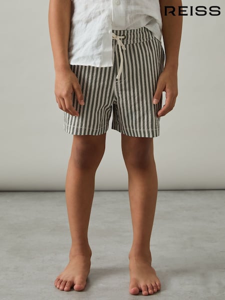 Reiss Sage/White Bay 9-13 yrs Seersucker Striped Swim Shorts (AM6355) | £28