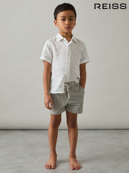 Reiss Sage/White Bay 3-9 yrs Seersucker Striped Swim Shorts (AM6358) | £24