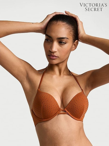 Victoria's Secret Cinnamon Brown Diamante Add 2 Cups Push Up Bikini Top (AM6516) | £68