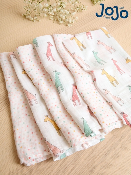 JoJo Maman Bébé 6-Pack Pink Giraffe Muslin (AM6564) | £16