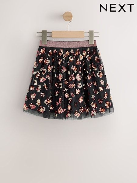 Black Animal Print Sequin Skirt (3-16yrs) (AM6584) | £22 - £27
