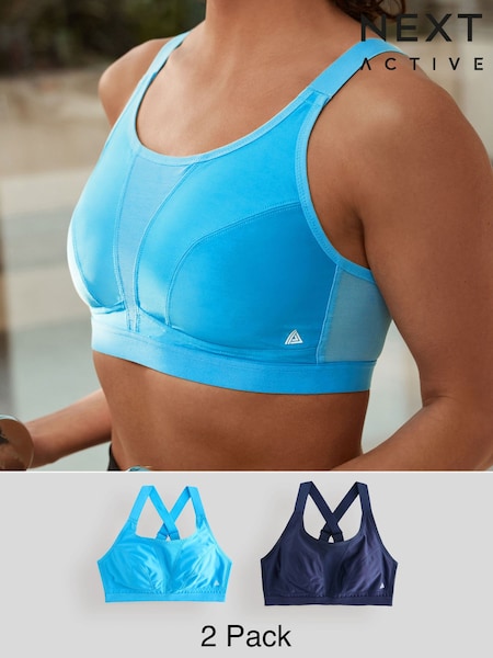 Navy/Turquoise Active Sports High Impact Dry Tech Crop Tops 2 Pack (AM6605) | £0