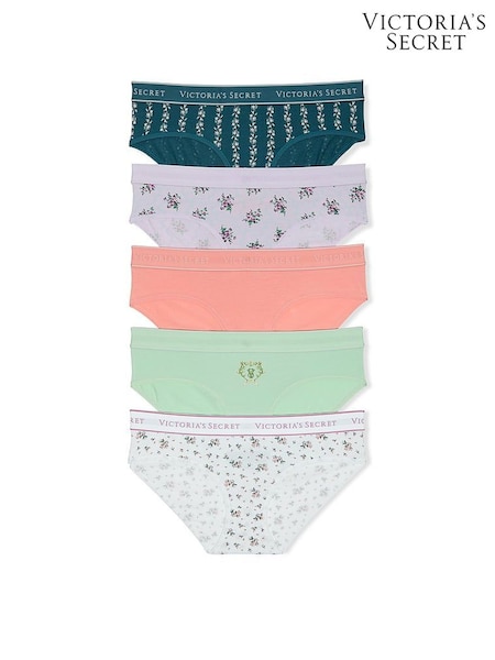 Victoria's Secret Green/Blue/Orange Hipster Logo 5 Pack Knickers (AM6801) | £27