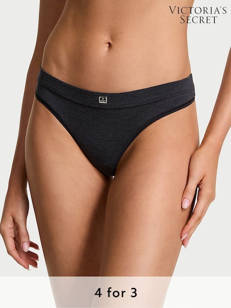 Victoria's Secret Black Heather Thong Cotton Logo Knickers (AM6842) | £9