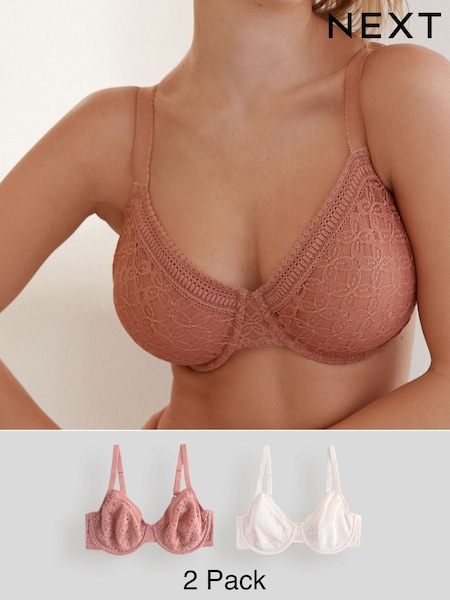 Rose/White DD+ Lace Non Pad Full Cup Minimiser Bras 2 Pack (AM7031) | £42