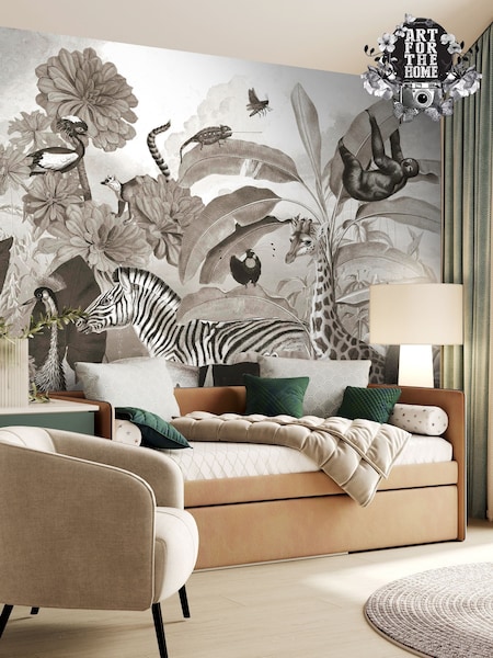 Art For The Home Black And White Jungle Animals Print Fixed Size 3M Mural (AM7311) | £195