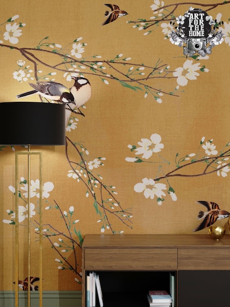 Art For The Home Ochre Birds & Blossom Fixed Size 3M Mural (AM7333) | £195