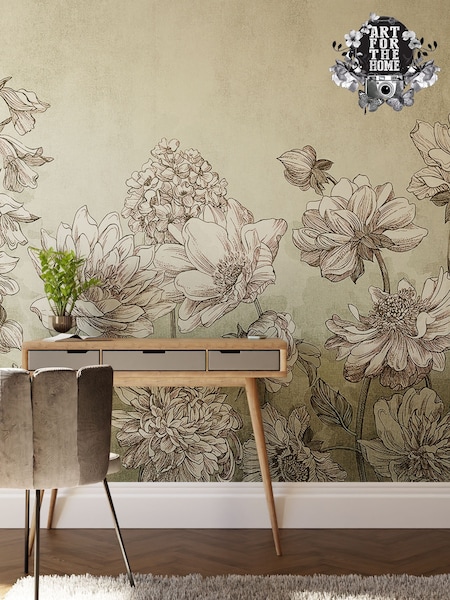 Art For The Home Duck Egg Muted Floral Fixed Size 3M Mural (AM7398) | £195