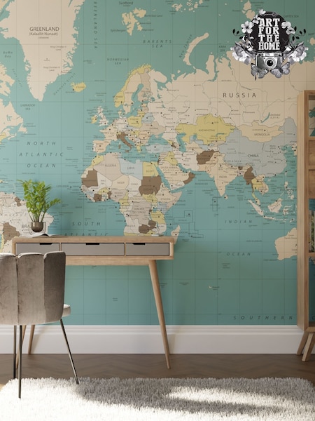 Art For The Home Blue World Map Fixed Size 2.5M Mural (AM7399) | £240