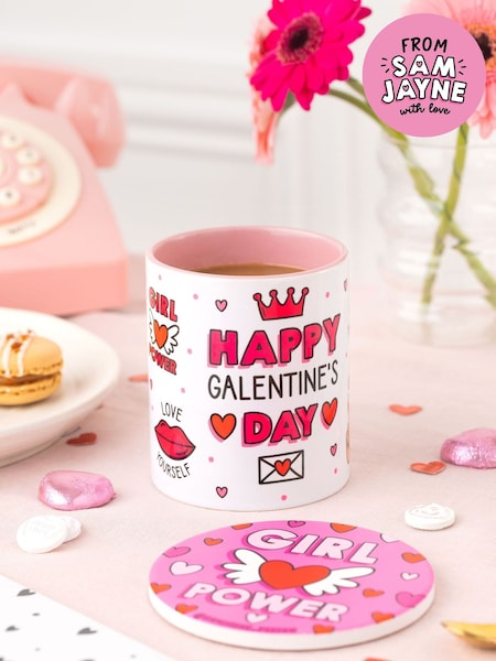 Sam Jayne Design Pink Galentine's Mug and Coaster Set (AM7671) | £20