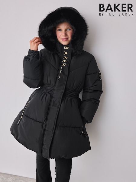 Baker by Ted Baker Shower Resistant Skirted Padded Black Coat (AM7692) | £75 - £80