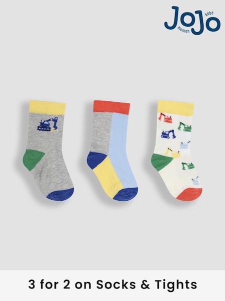 JoJo Maman Bébé Blue 3-Pack Printed Socks (AM7712) | £9.50