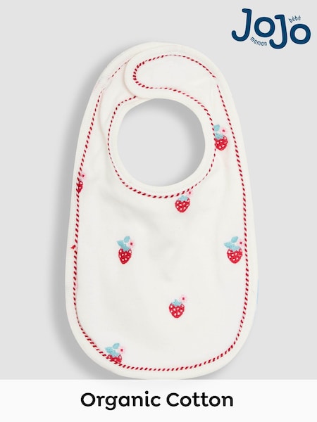 JoJo Maman Bébé Cream 100% Organic Cotton Strawberry Embroidered Bib (AM7714) | £6