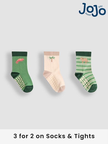 JoJo Maman Bébé Green Printed Socks 3 Pack (AM7718) | £9.50