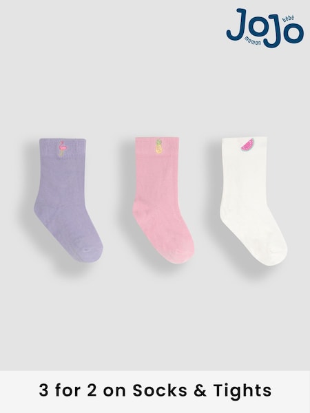 JoJo Maman Bébé Pink Printed Socks 3 Pack (AM7721) | £9.50