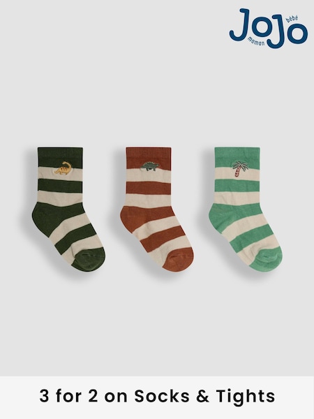 JoJo Maman Bébé Green Printed Socks 3 Pack (AM7739) | £9.50