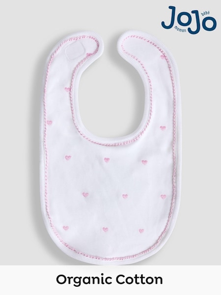 JoJo Maman Bébé Pink 100% Organic Cotton Heart Embroidered Bib (AM7744) | £7